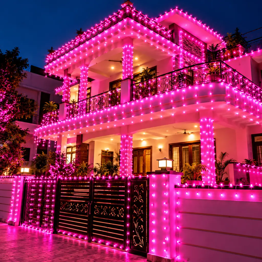 Vibrant Pink-Lit Festive Home.webp