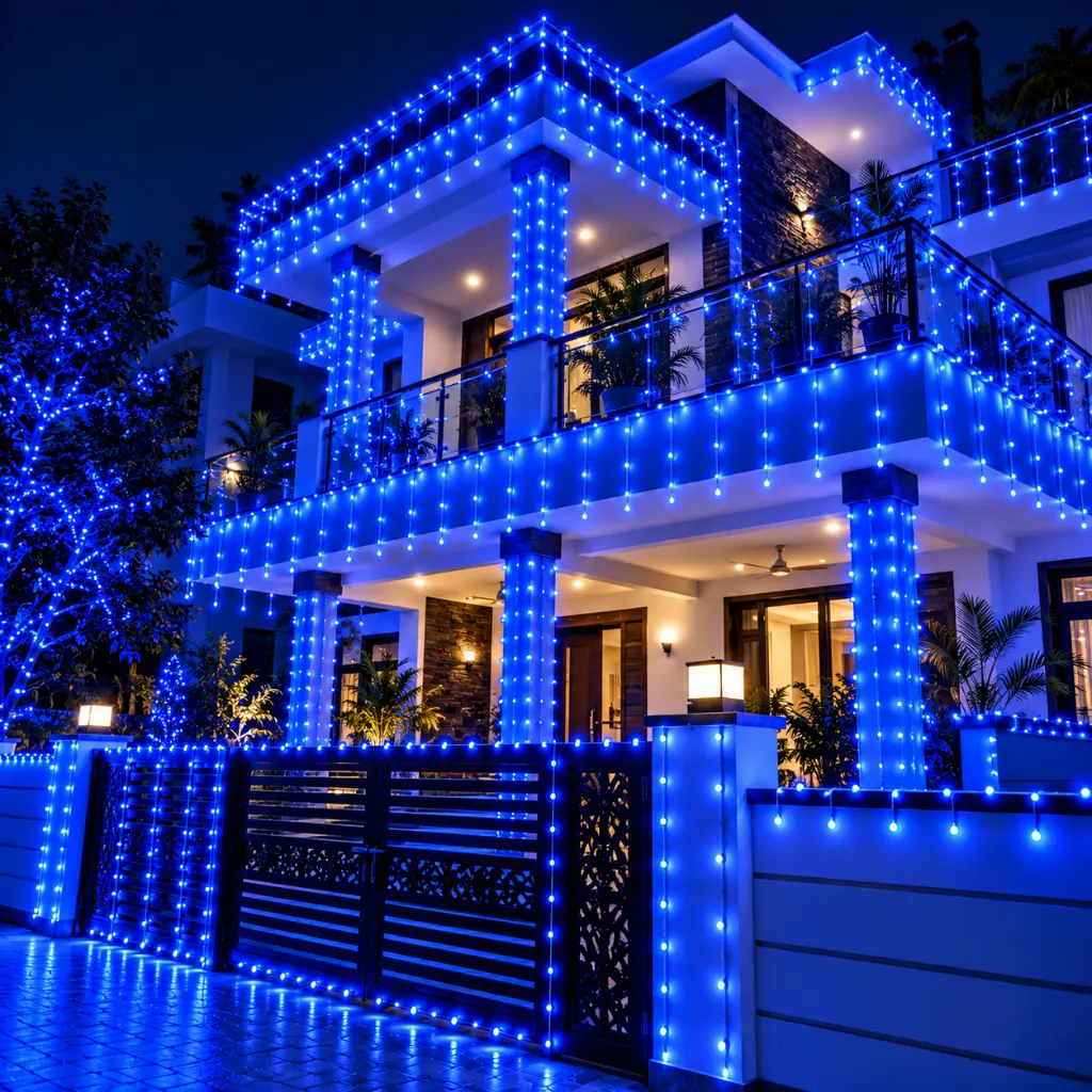 Vivid Blue-Lit Modern Villa at Night.webp