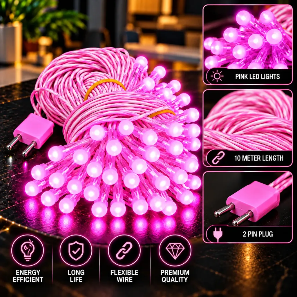 Pink LED String Light – 10 Meter | Pack of 10