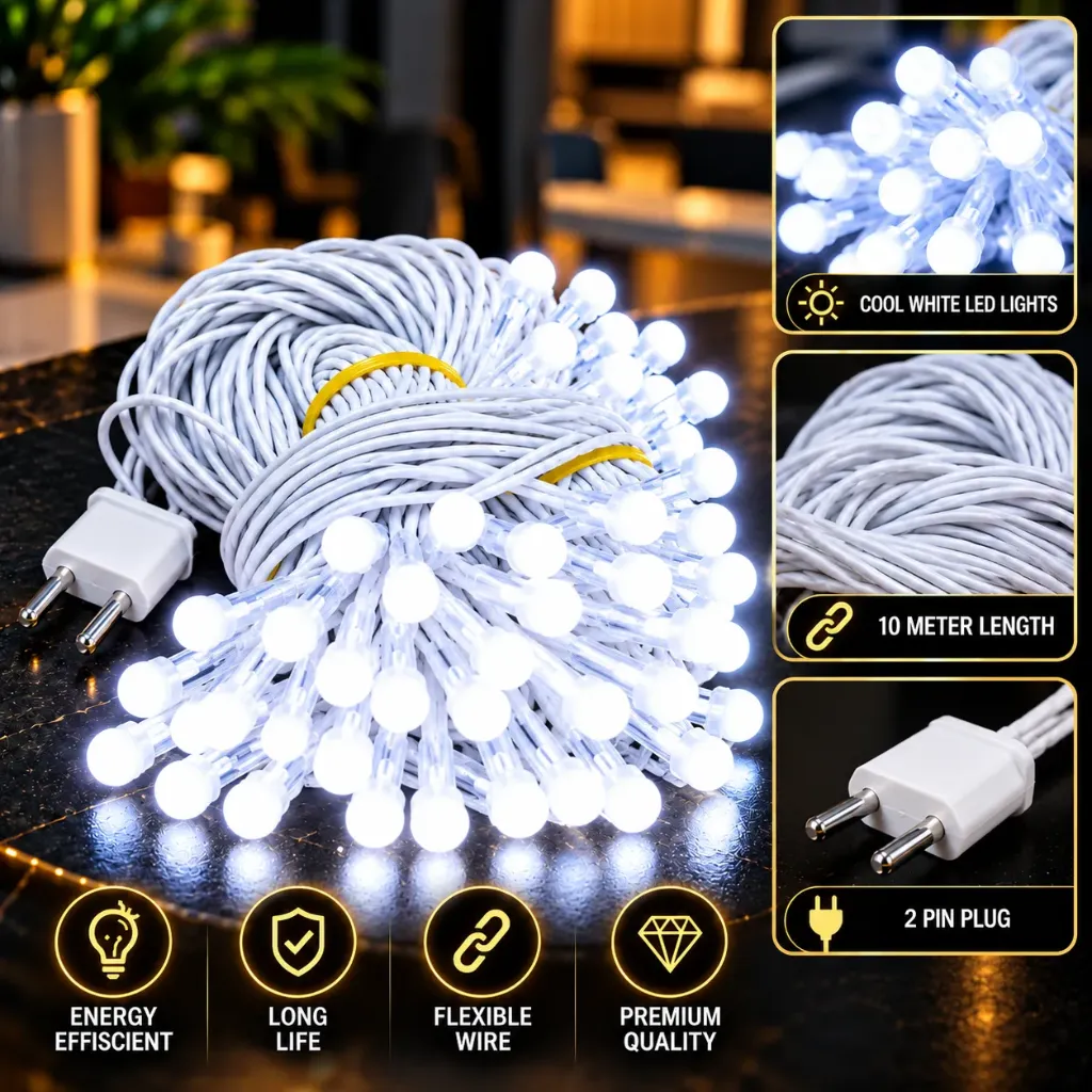 Cool white LED String Light – 10 Meter | Pack of 10